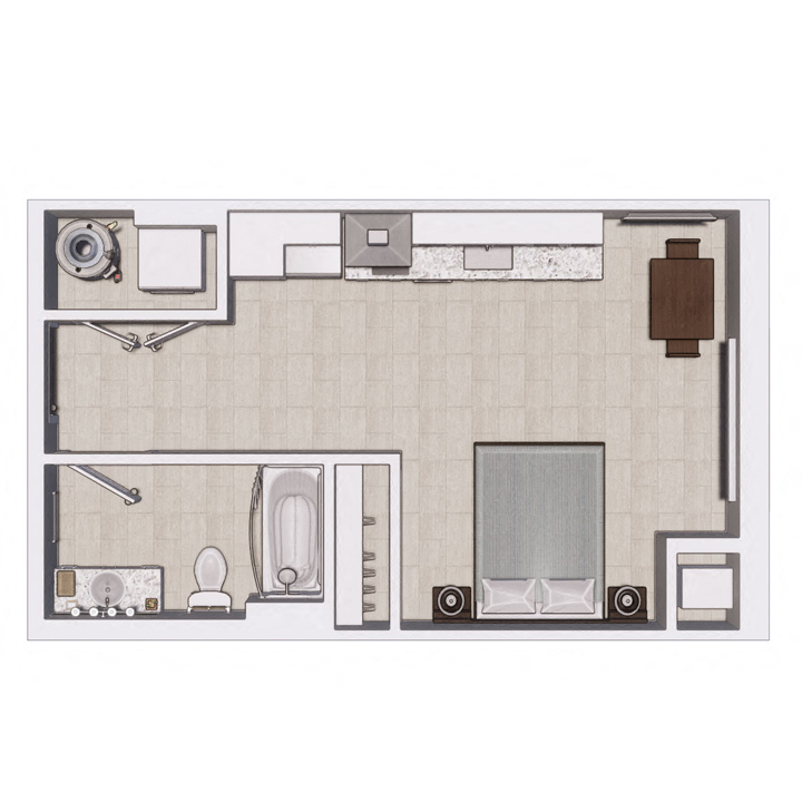Floor plan for studio, 1 bath, 431 sqft